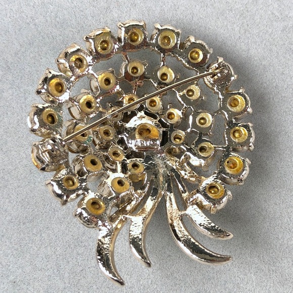 Vtg 50s Arthur Pepper Brooch Aurora Borealis Rhinestone Gold Tone Floral Spray - Picture 4 of 9
